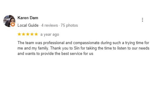 5 star review from Dam for funeral homes Fort McMurray