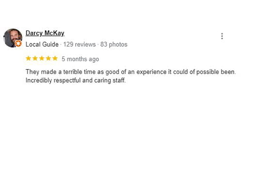 5 star review from Hugh for funeral homes Fort McMurray
